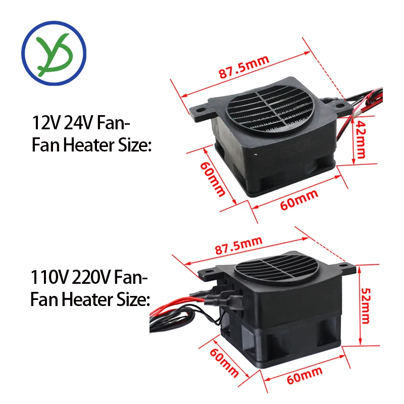 12V~220V 70W~400W PTC Heater Ceramic Constant Temperature Heater With Fan PTC Electric Heater Incubation Air Heating Element PTC