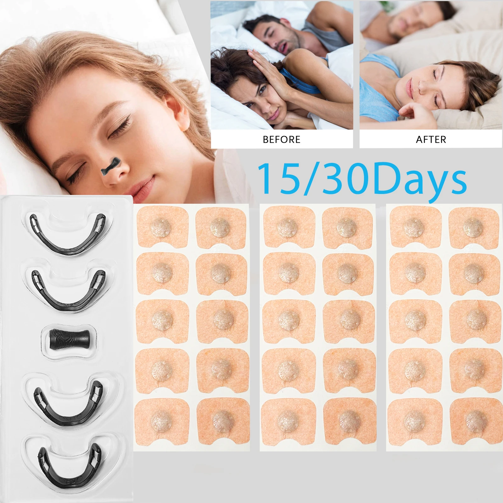 Kit de iniciación de dilatadores de respiración Nasal magnéticos de 15/30 días para mejorar la calidad del sueño, ronquidos, cinta para la boca del sueño