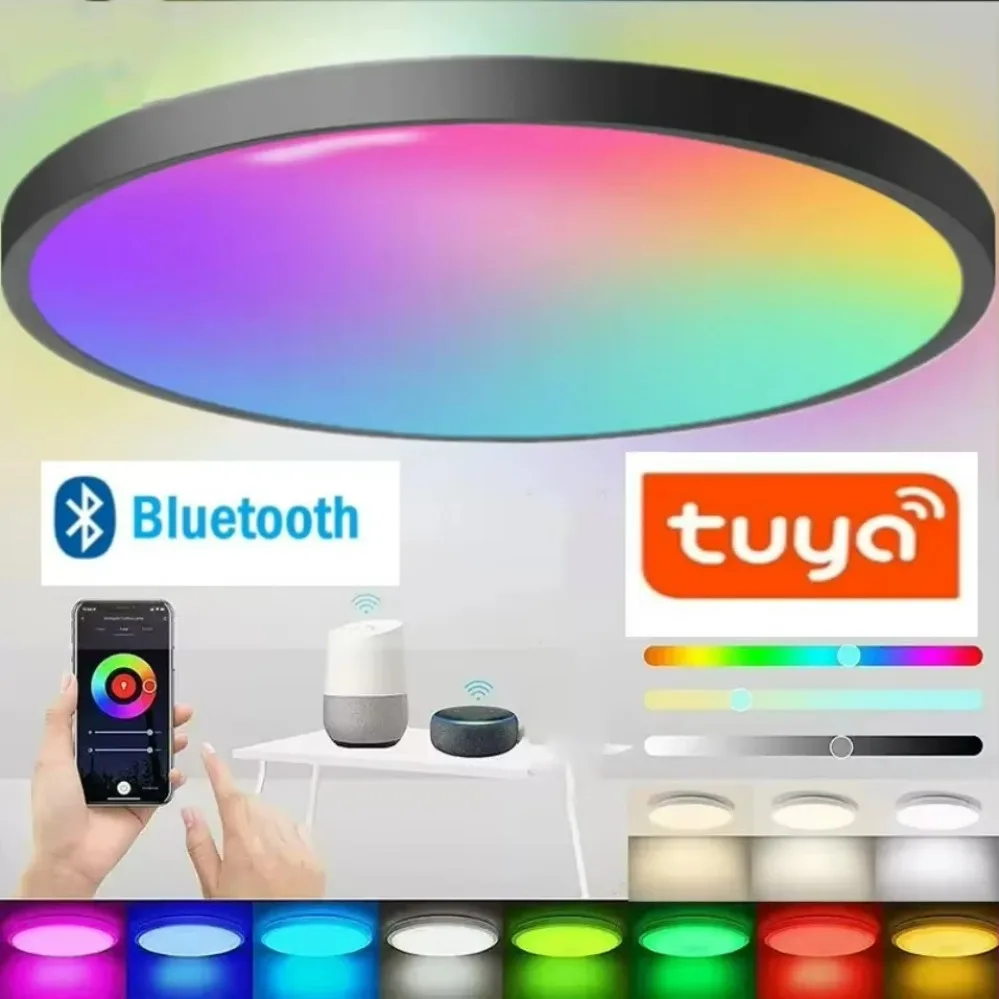 Tuya bluetooth luzes de teto inteligentes 25w led lâmpada do teto rgbcw led trabalho com alexa google casa controle voz inteligente app escurecimento