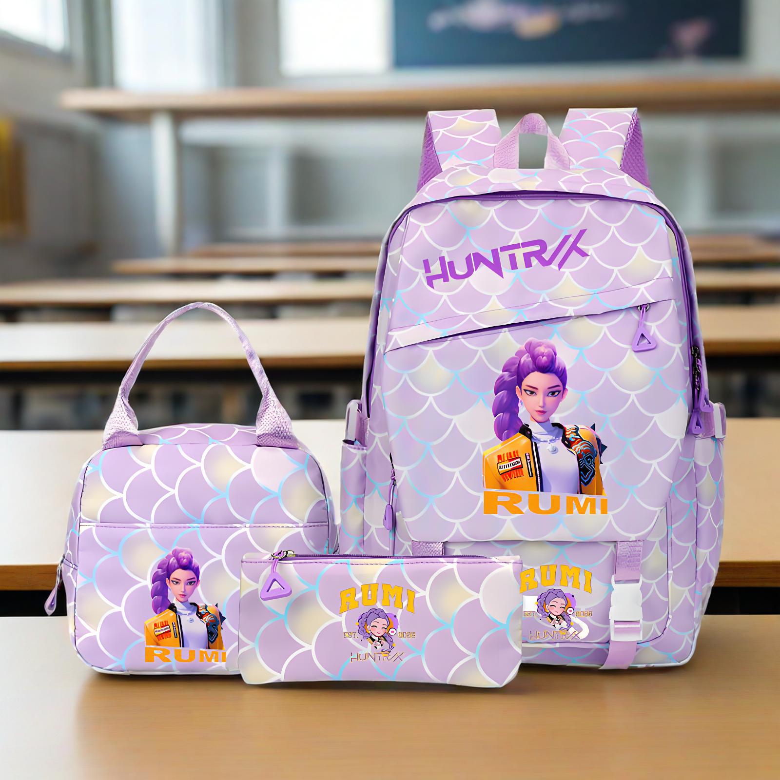 KPop Demon Hunters Stampato 3 pezzi/set Studente Ragazzo Ragazza Zaino colorato con borsa per il pranzo Zaino per scuola per bambini e adolescenti