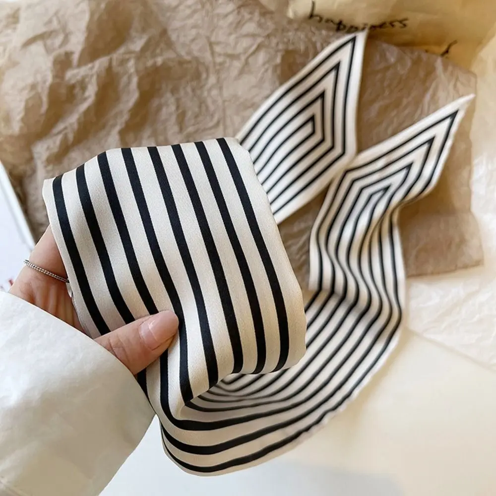 Pañuelo a rayas francés para mujer, chal, cinta para la cabeza, bufanda estampada, bufanda larga pequeña, bufanda de seda, bufandas de estilo coreano