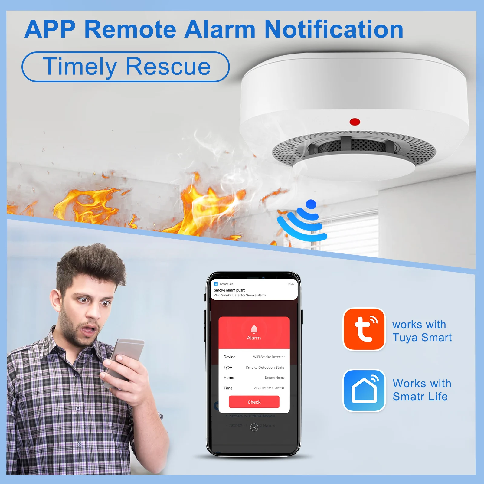 The Current Hot-selling Wireless WIFI Smoke Alarm Detects Fire Hazards in Time