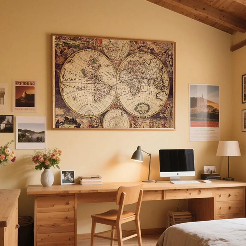 A1/A2/90x60cm Vintage Poster Map in English Non-woven Fabric Medieval Latin Art Painting Living Room Home Decor Study Supplies