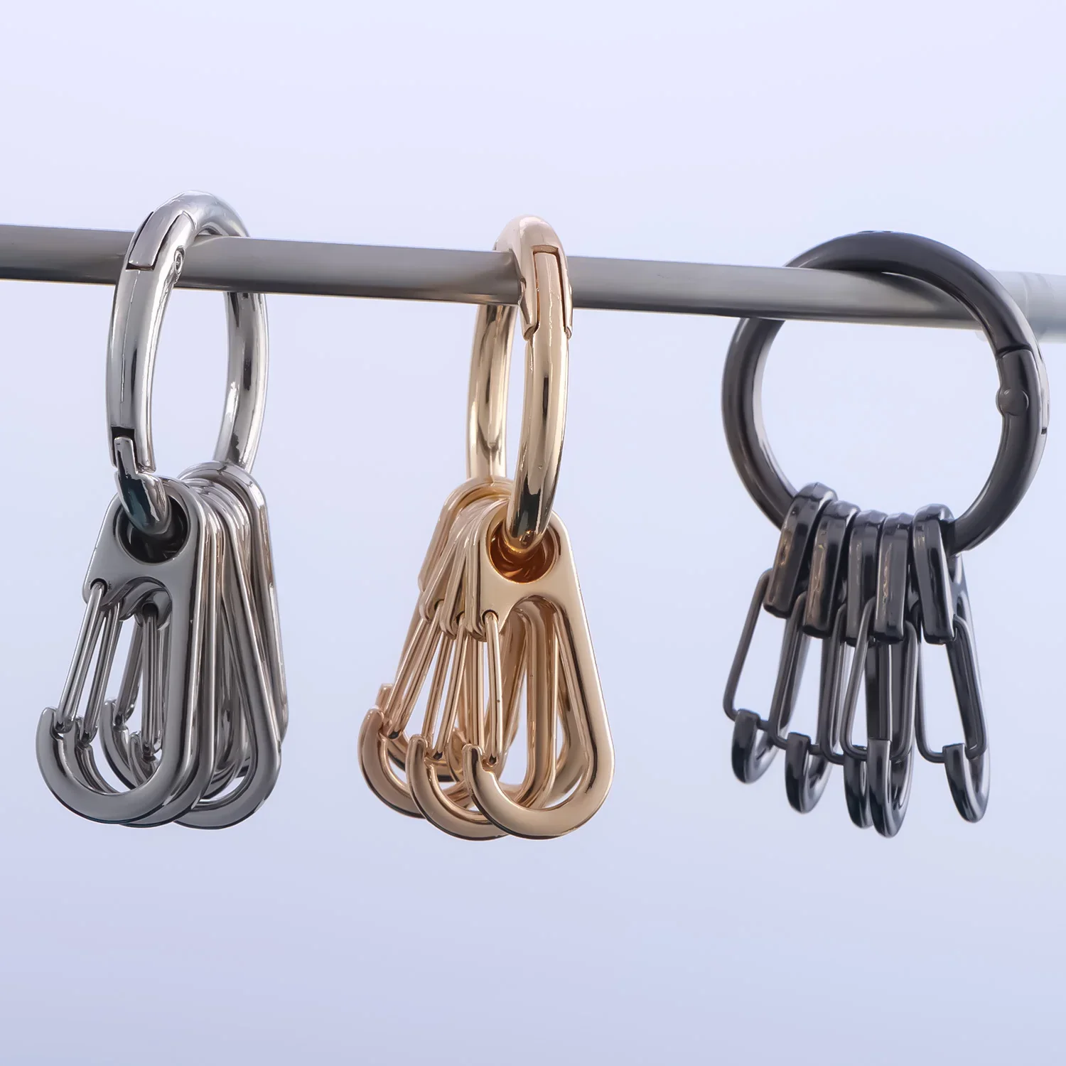 Chiusure a molla con O-ring in metallo con 5 fibbie a gancio per moschettone rotondo apribile fai-da-te Clip per portachiavi Connettore con fibbie a gancio