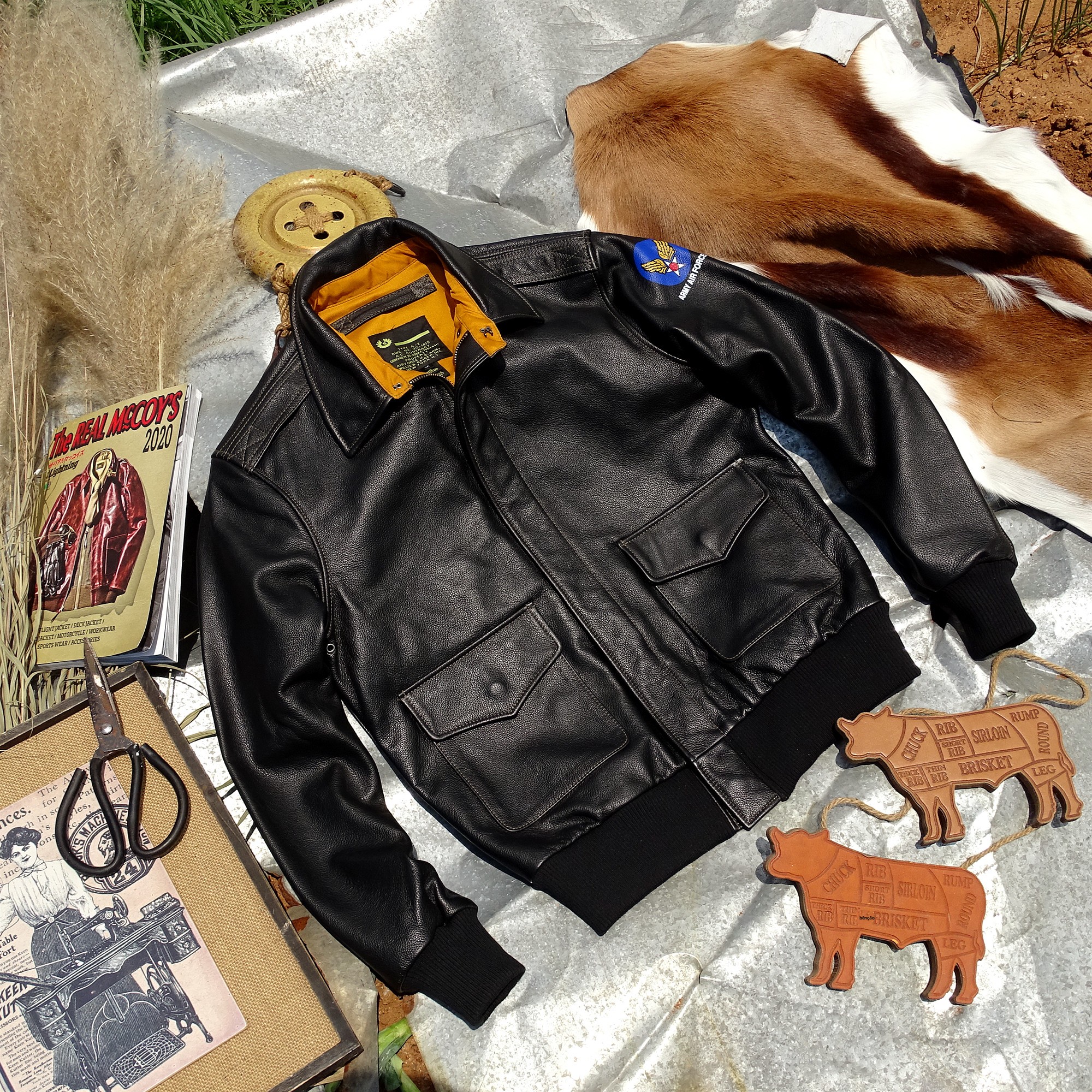 Jaqueta de Couro A2 da Força Aérea Americana, Estilo Retrô, Couro de Vaca de Camada Superior, Jaqueta Masculina Curta Slim Fi...