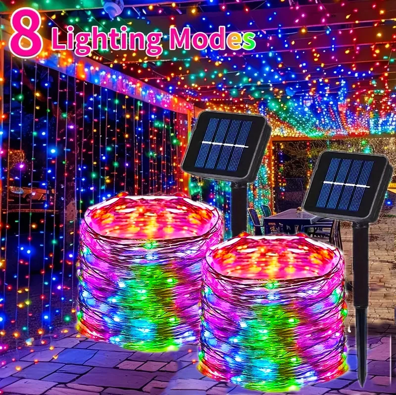 Luci da esterno a energia solare Luci da fata solari a LED impermeabili con 8 modalità per giardini Alberi Feste Matrimonio Natale