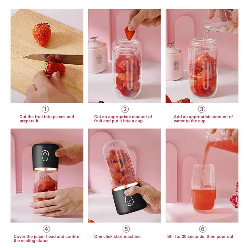 Portable Juicer for Shakes Smoothies Rechargeable USB 400ML Traveling Fruit Juicer Double Cup Fruit Blender Juicer Cup