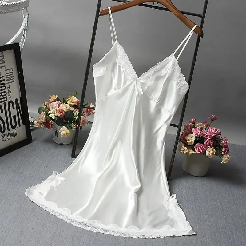 Camisola Sexy de retazos de encaje, lencería, camisón de boda, vestido de seda, ropa para dormir, camisón, camisones de mujer, ropa de dormir Sexy