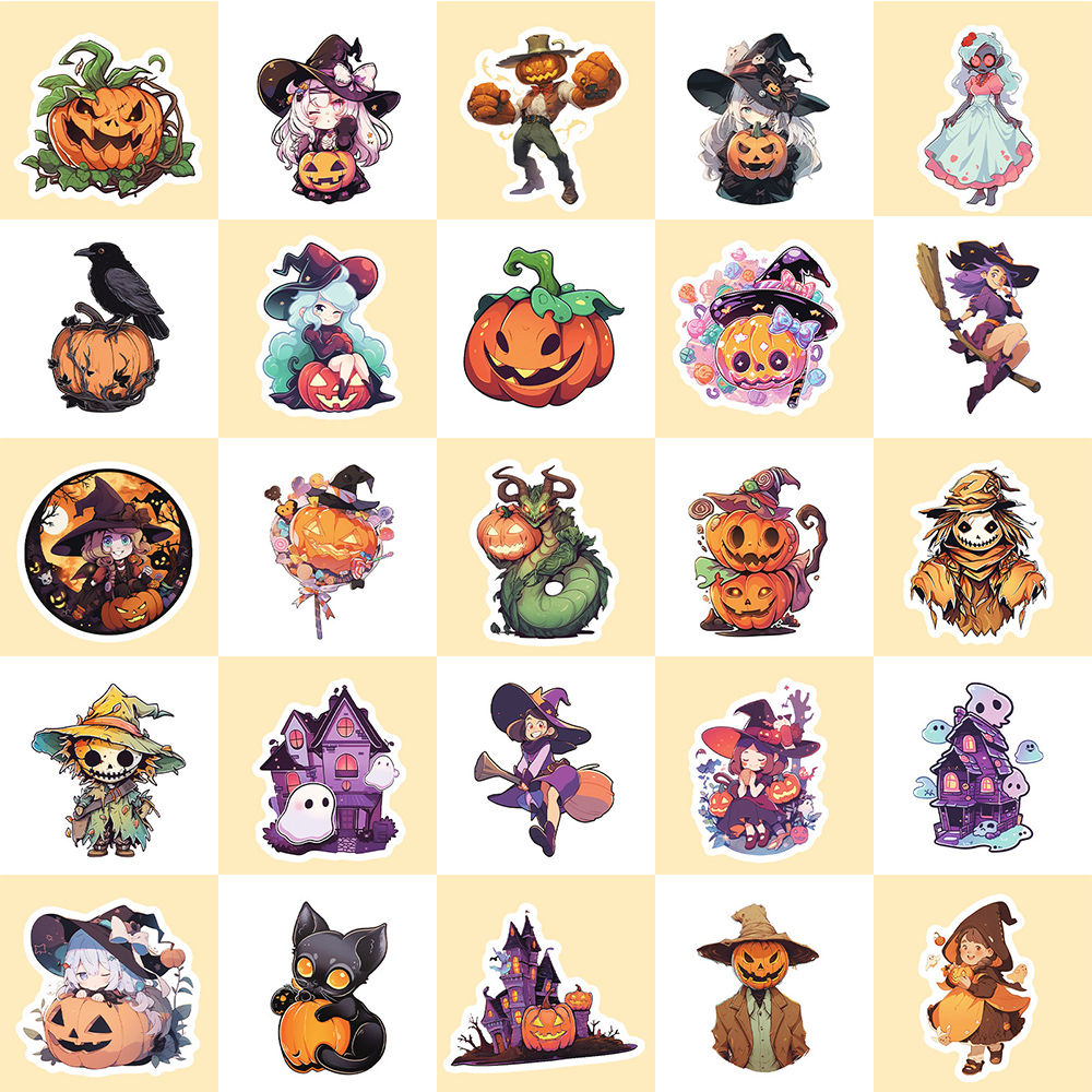 10/30/50pcs Cool Cartoon Halloween Witch Waterproof Stickers Decoration Decals Motorcycle Laptop Phone Luggage Car Sticker Toy