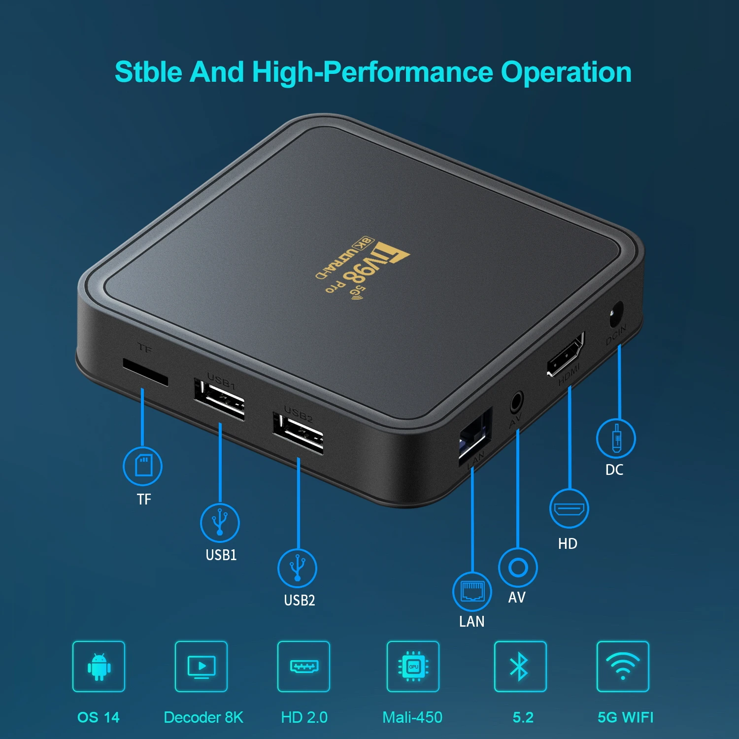 TV98 PROกล่องทีวีAndroid 14 ATV H313 Quad Core 5G Dual Wifi 8K 4K Media Player TB 5.2 สนับสนุนเสียงรีโมทคอนโทรลกล่องทีวี