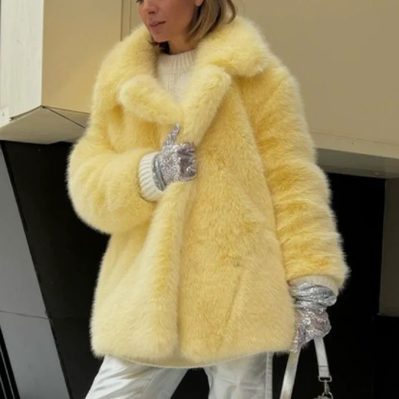 Jesień Zima Gruby Ciepły Płaszcz ze Sztucznego Futra Średniej Długości Płaszcz z Futra Lisa Casual Wysokiej Jakości Puszysta Kurtka Abrigos De Peluche De Mujer