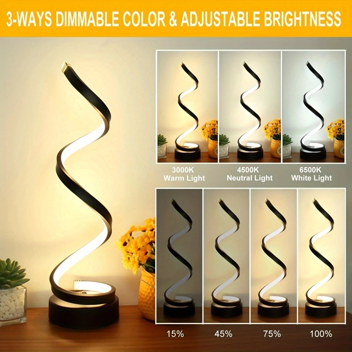 Lámparas de mesa para sala de estar, lámpara de mesa LED regulable en espiral moderna, lámparas de noche pequeñas, lámpara de mesita de noche para dormitorio, oficina, hogar