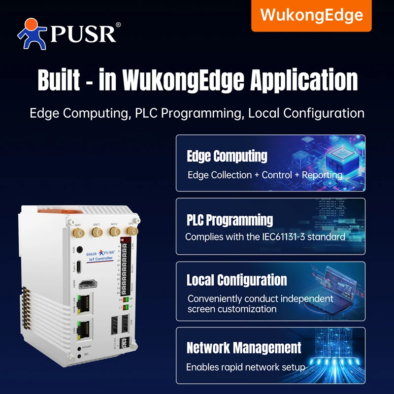 PUSR Industrie-PC ARM-basierter eingebetteter Computer CAT4 WiFi Ethernet Linux Edge Computing Erweiterbarer IoT-Controller IPC USR-EG628