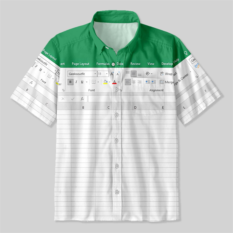3D Print Graphic Funny Excel Spreadsheet Hawaiian Shirt Leisure Vacation Style Loose Button Shirts Creative Work Clothes Y2k