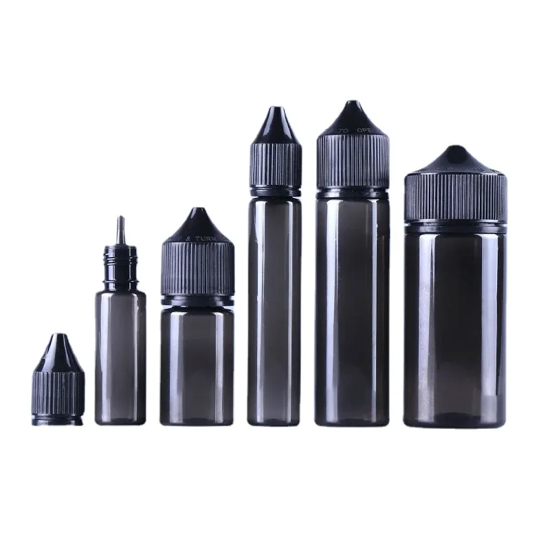 5 uds 10ml/15ml/30ml/60ml/100ml/120ml botellas cuentagotas vacías de plástico negro E botella de gota de líquido tapa de punta larga contenedores de aceite Vape