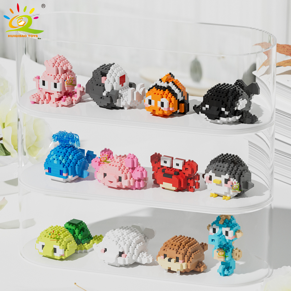 HUIQIBAO ミニかわいいサメカメカニシーライフ動物マイクロビルディングブロック 3D ダイヤモンドモデルレンガ DIY 市のおもちゃ子供のため