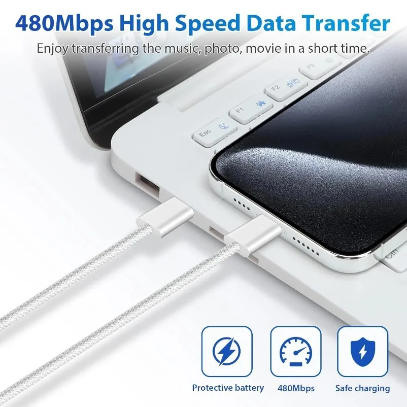VIKEFON Cable USB C a USB C 60W Cable cargador de carga rápida compatible con carga rápida para iPhone 16 15 Samsung Xiaomi Huawei, etc.