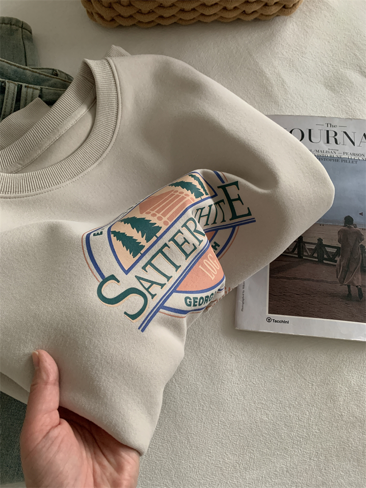 Losse Grafische Sweatshirt Koreaanse Hoodie Vrouwen Lente 2024 Print Ronde Hals Pullover