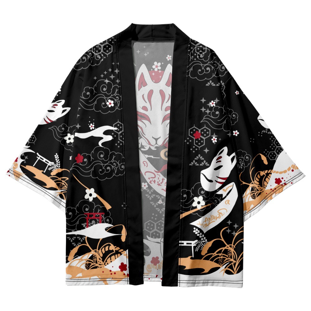 Ropa tradicional asiática: Inari Fox Kimono Hombres Mujeres Cárdigan Haori Yukata - ¡Perfecto para un look de inspiración japonesa!
