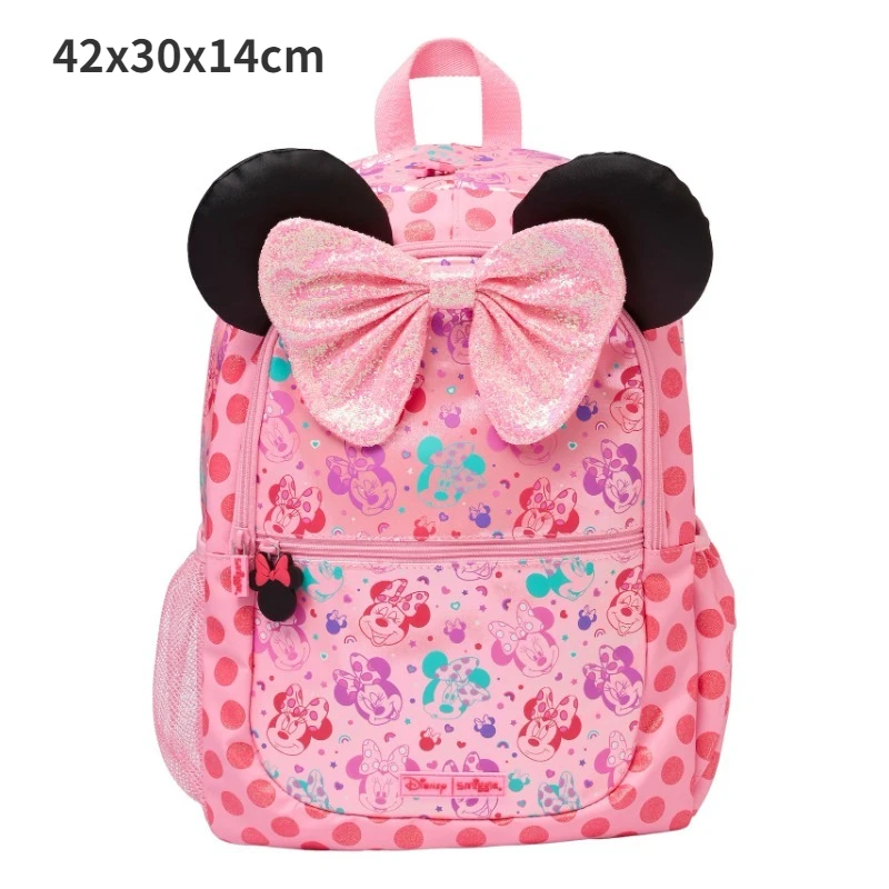 Genuíno disney austrália minnie rosa meninas estudante saco de escola papelaria caneta caso almoço mochila ombro duplo