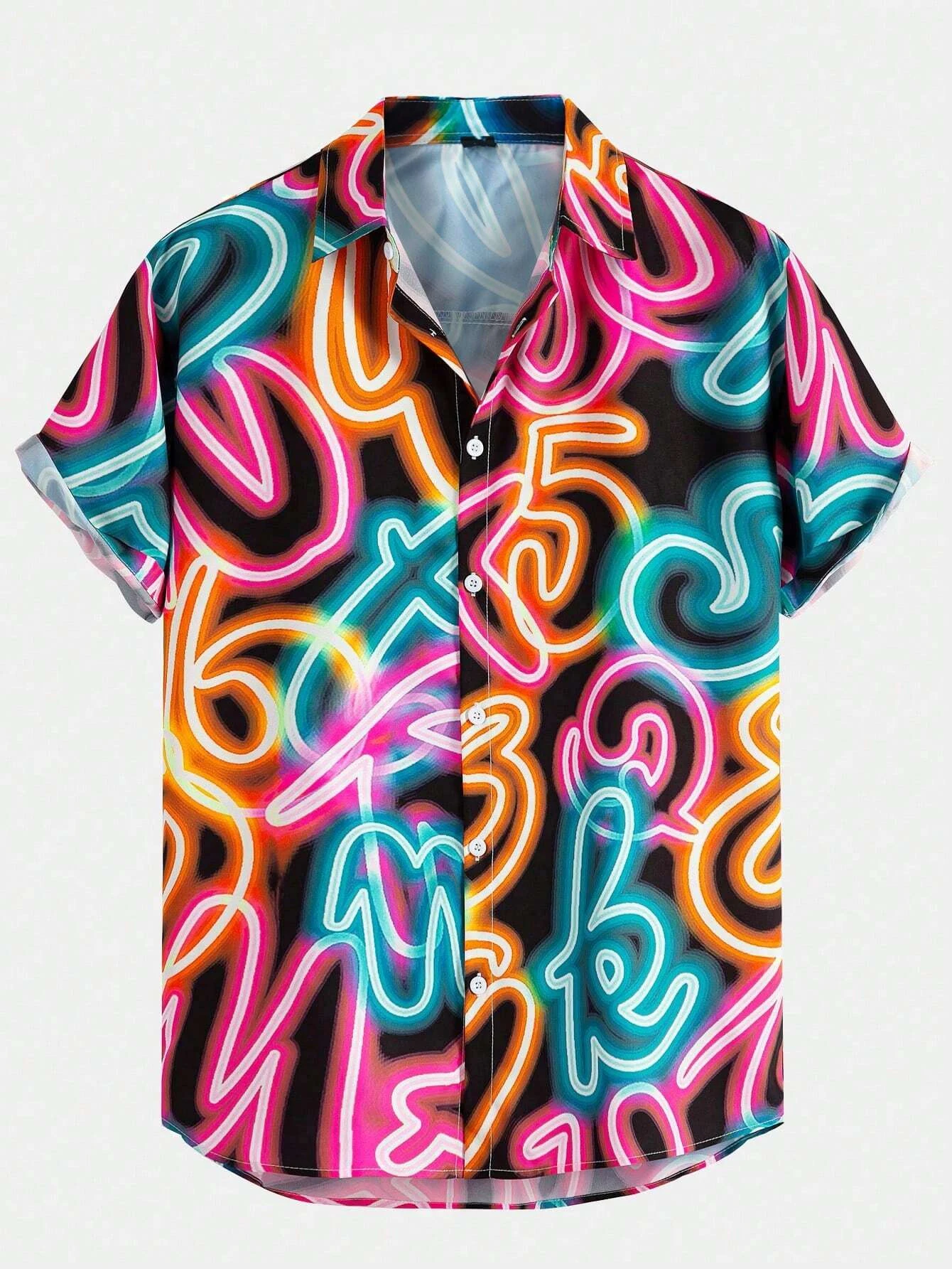 Herren und Damen unregelmäßige Muster bedruckte Hemden lässiges Design Kurzarm hemden Mode Button-Ups