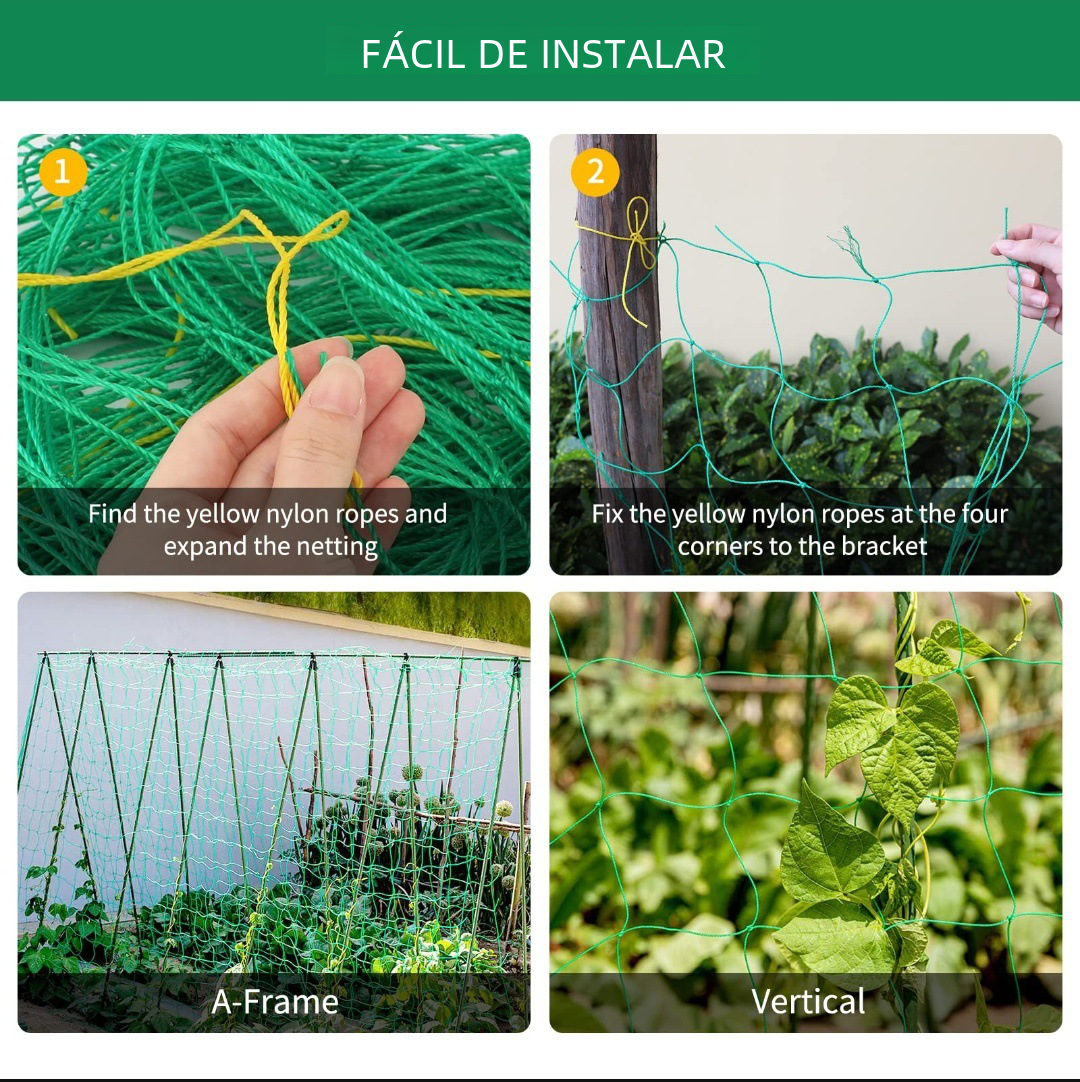 Pergolas de treliça de plantas, rede de cultivo de poliéster resistente, rede de treliça de jardim com malha quadrada para plantas trepadeiras, legumes,