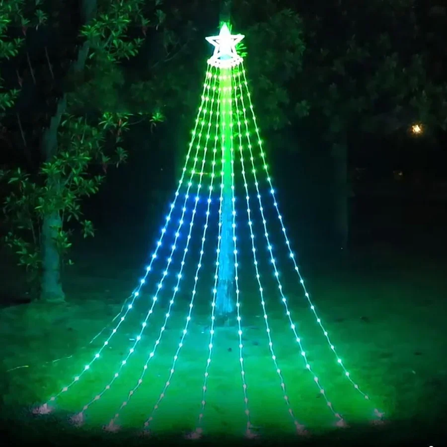 3m 304led Smart App gesteuert Weihnachts baum Wasserfall String Licht mit Star Topper Dream color Wasserfall Fee Licht Girlande