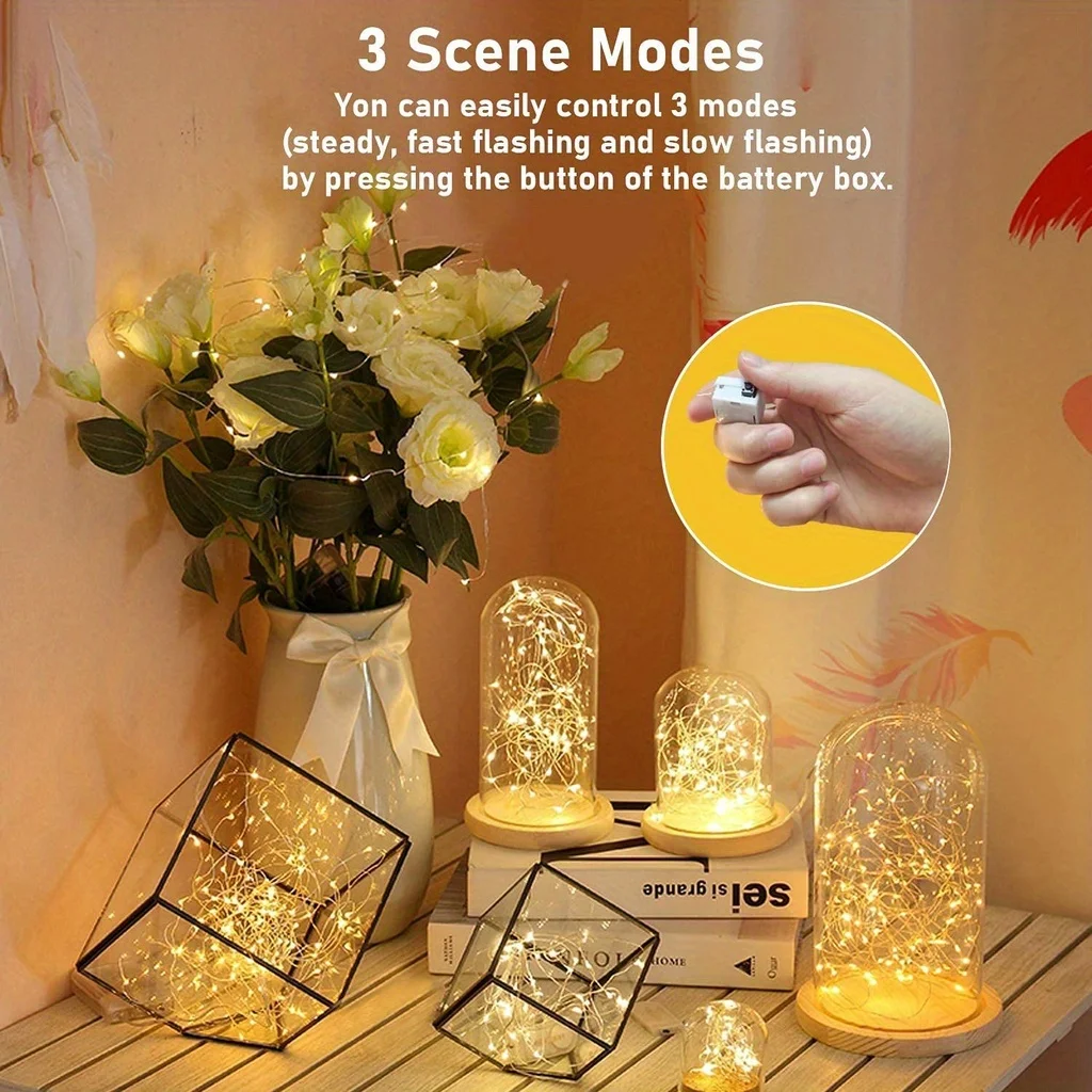Fora de 10 pacotes de mini luzes de fadas à prova d'água de cobre com 3 modos de velocidade para decorações de Natal e uso externo alimentado por bateria