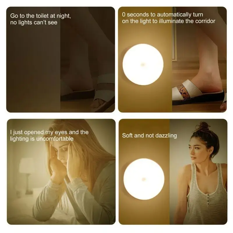 Lampka nocna LED z inteligentnym czujnikiem ruchu, cyfrowym czujnikiem, mocowaniem magnetycznym, bezprzewodowa, chroniąca oczy.