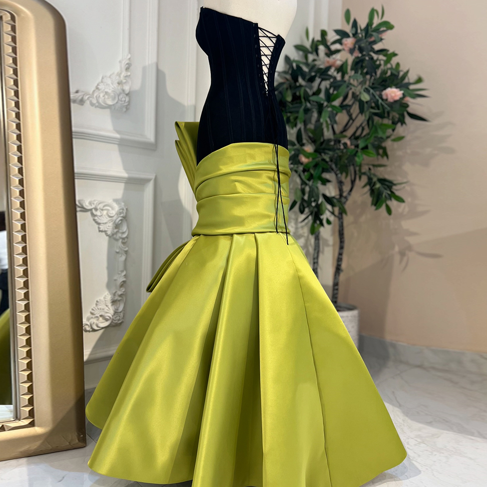 Personalizado a linha vestidos de noite tornozelo-comprimento sem alças sem mangas vestido de baile moda plissado renda sem costas drapeado vestido de festa