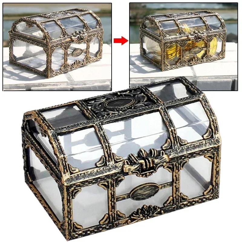 Vintage Transparent Pirate Treasure Storage Box Crystal Gem Jewelry Box Storage Organizer Trinket Keepsake Treasure Chest