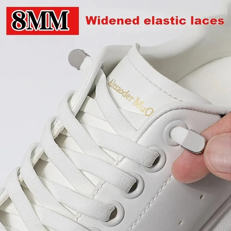 Cordones sin cordones para zapatos, cordones elásticos planos de 8MM, zapatillas de deporte para niños y adultos, cordones rápidos sin corbatas, accesorios para zapatos