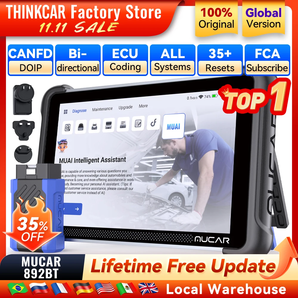 Автомобильный инструмент MUCAR 892BT AI Assist, двунаправленный сканер Obd2, кодирование ЭБУ, автомобильный диагностический инструмент CANFD DOIP 35, полная система сброса