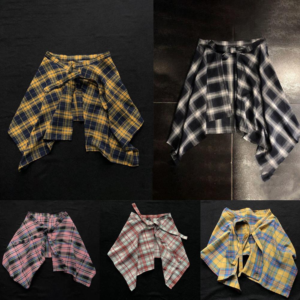 Casual retro irregular feminino saia xadrez arco-nó cintura elástica camisa estilo azul branco treliça mini a linha shortskirt