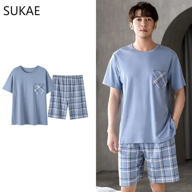 ビッグサイズ 4XL 夏ショーツ若い男性のための綿パジャマラグランレジャーパジャマ少年ファッション部屋着パジャマティーンエイジャーのため