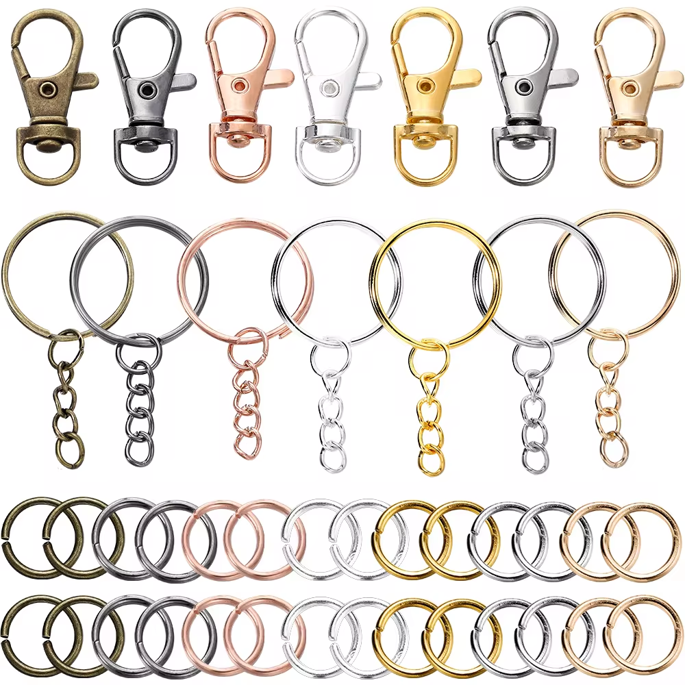 70 unids/set gancho giratorio y llaveros con cadena, conectores de anillos de salto para llavero DIY, cordón, suministros para fabricación de joyas