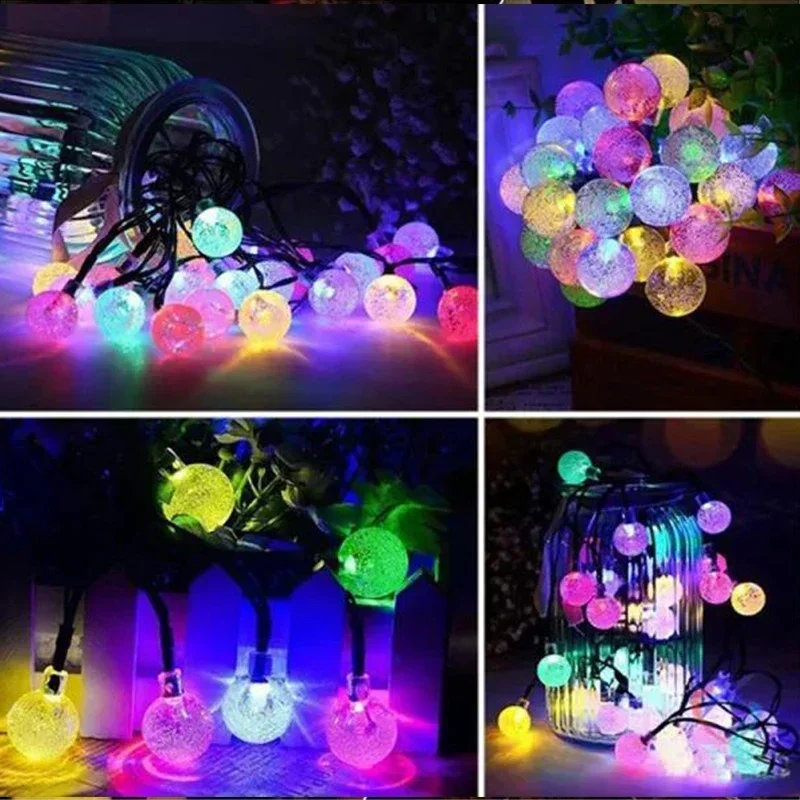 ไฟสตริงพลังงานแสงอาทิตย์กลางแจ้งคริสตัล Fairy Light Christmas Garland 8 โหมดกันน้ํา Patio Light สําหรับ Garden Party Decor