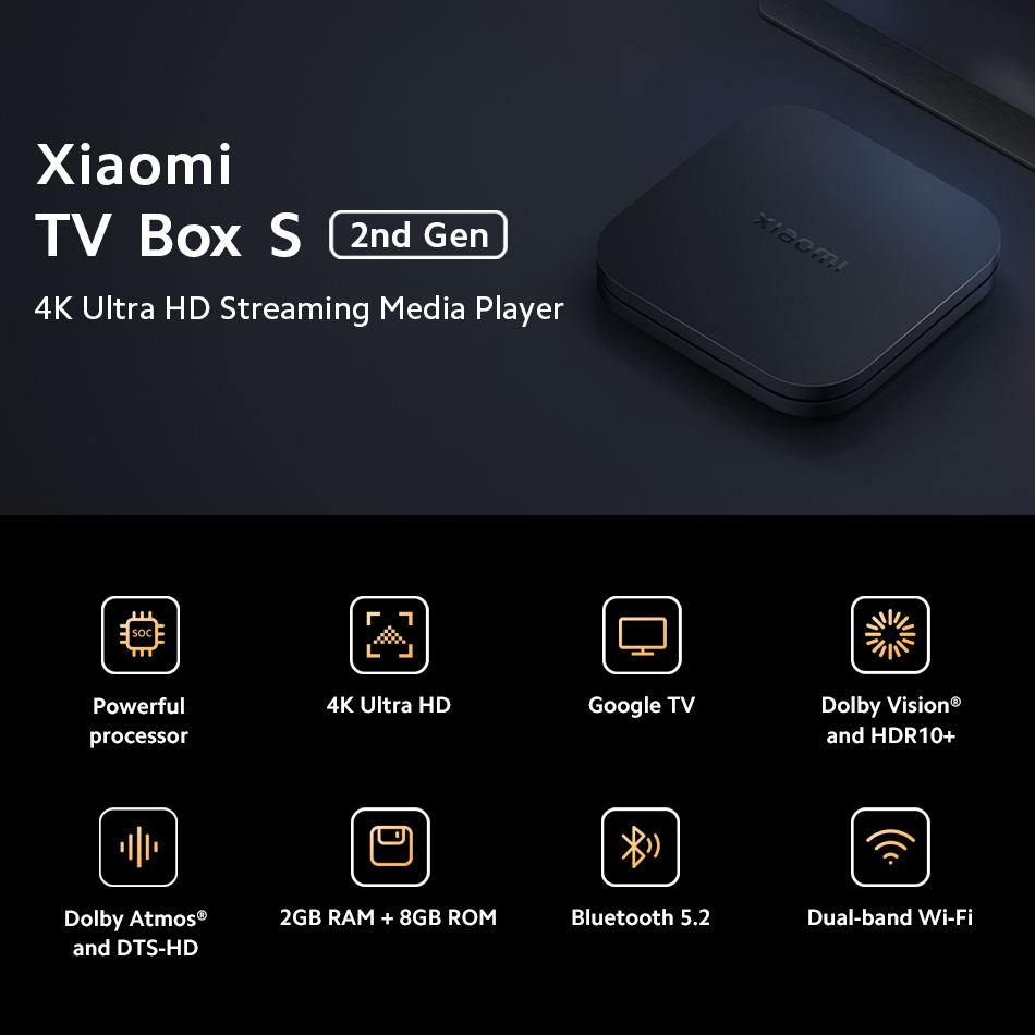 Xiaomi Mi TV Box S 2e generatie Global Version Smart TV Box Mediaspeler 4K Ultra HD BT5.2 2GB 8GB Android Google TV Google Assistant