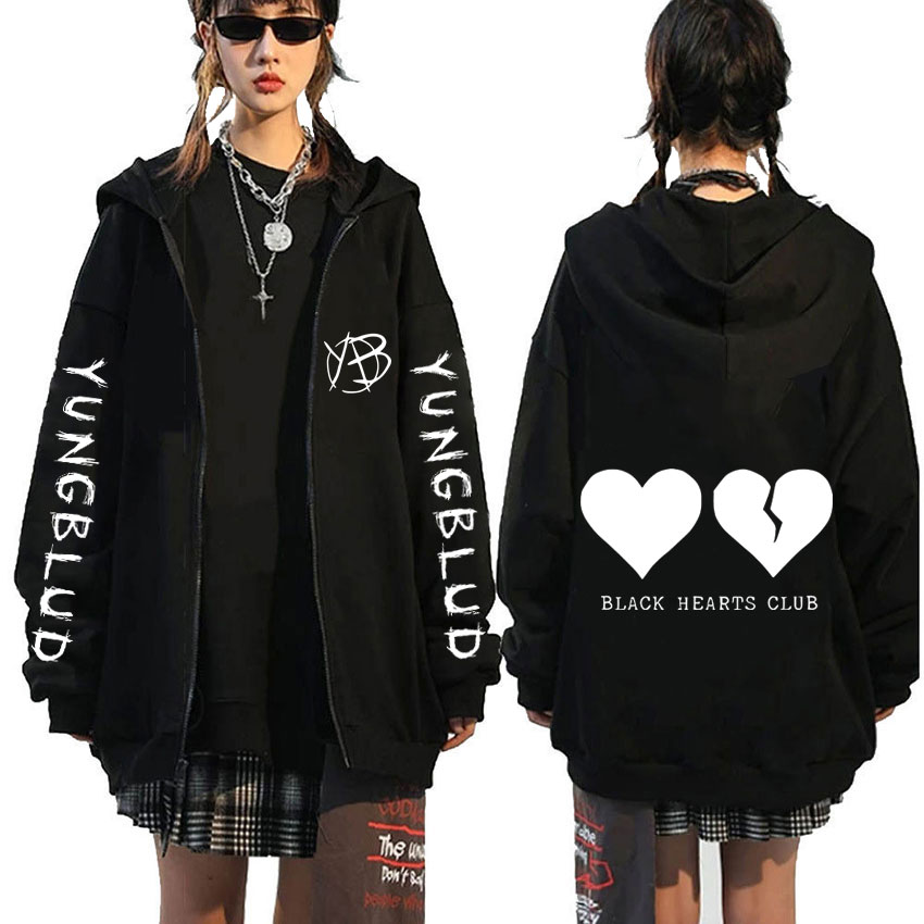 Sänger Yungblud Black Hearts Club Zipper Hoodie Männlich Fleece Baumwolle Zip Up Hoodies Männer Frauen Rock Vintage Übergroße Zip Up Jacke