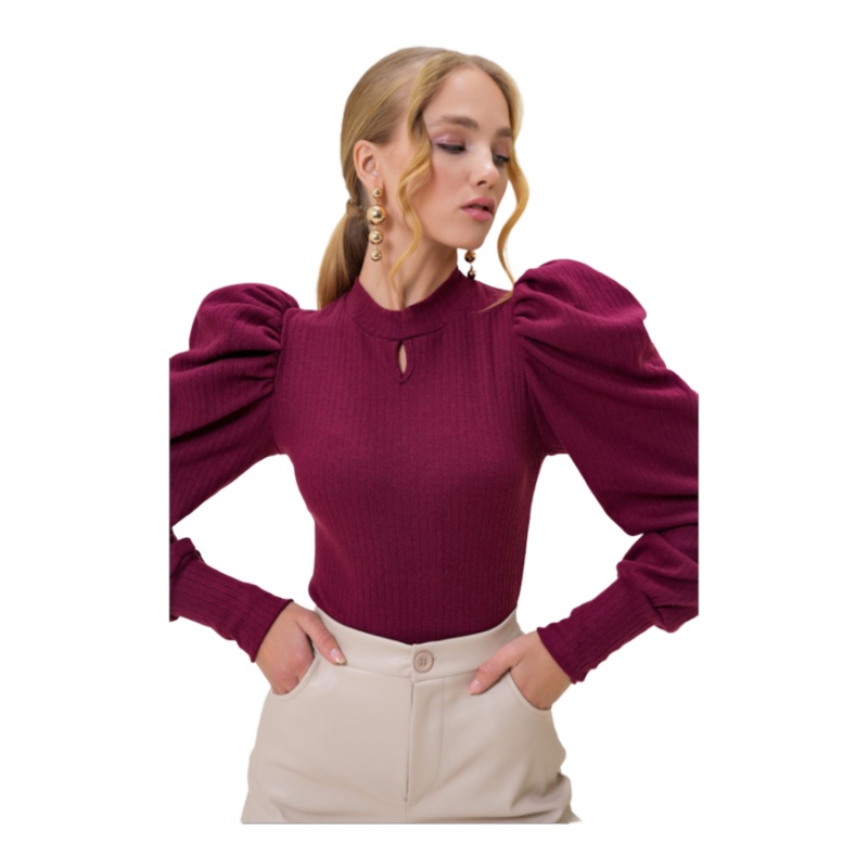 TYZA Trend Alaçatı Stili Women Blouse PuffedRuffle Sleeve Unprinted Woven Regular Fit Crew Neck Evening Daily Plain