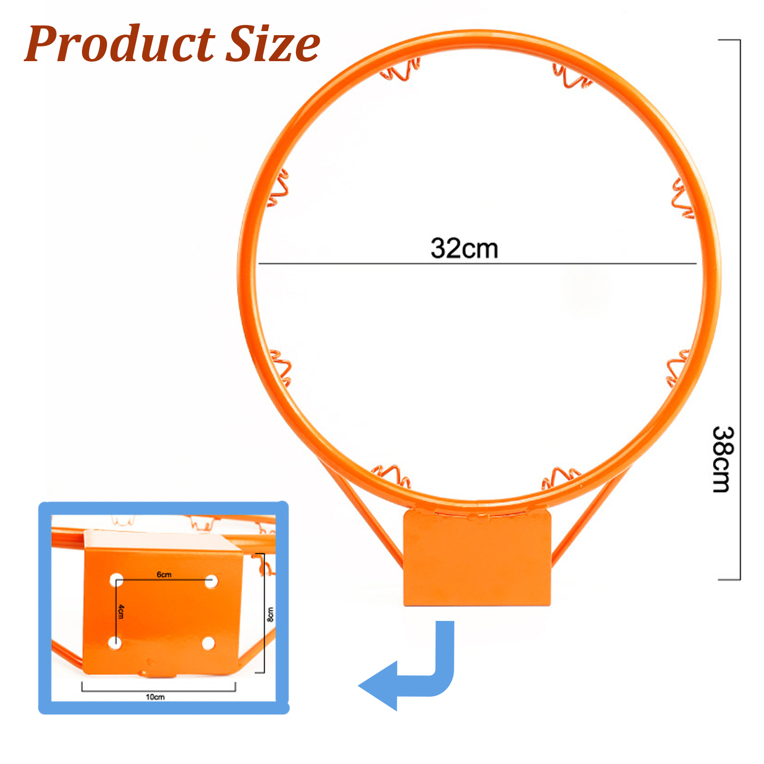 32CM Kids Basketball Hoop Set Wall Door Mounted Basketball Solid Rim Frame with 1 Net 4 Expansion Screw Hanging Basketball Hoop