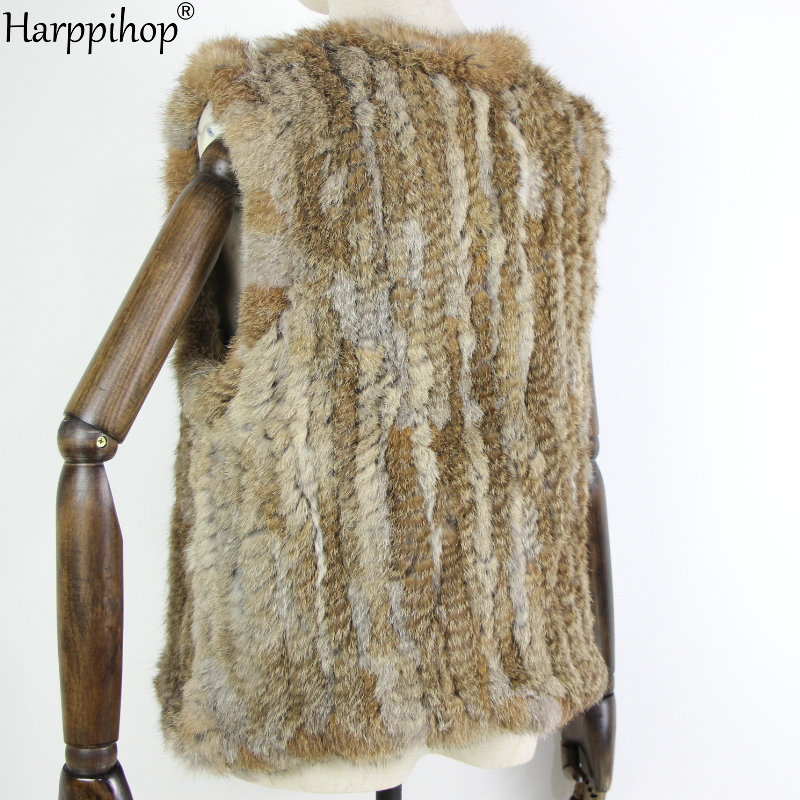 Nova malha de pele de coelho colete gilet sem mangas vestuário colete natural marrom/cinza/preto