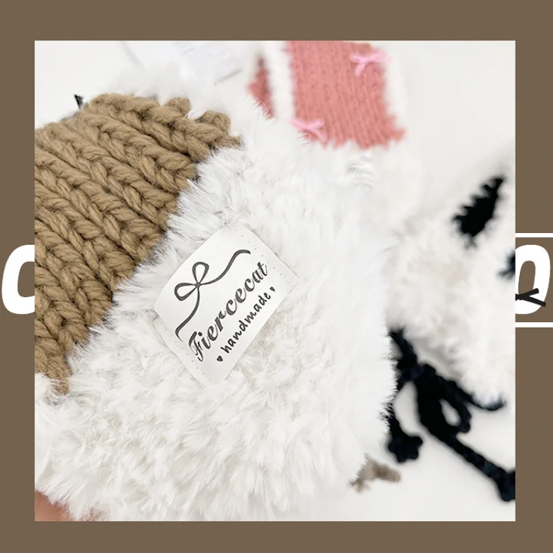 Orejeras de felpa tejidas a mano para mujer, color rosa dulce coreano, para viajes de otoño e invierno, accesorios para el cabello cálidos y versátiles
