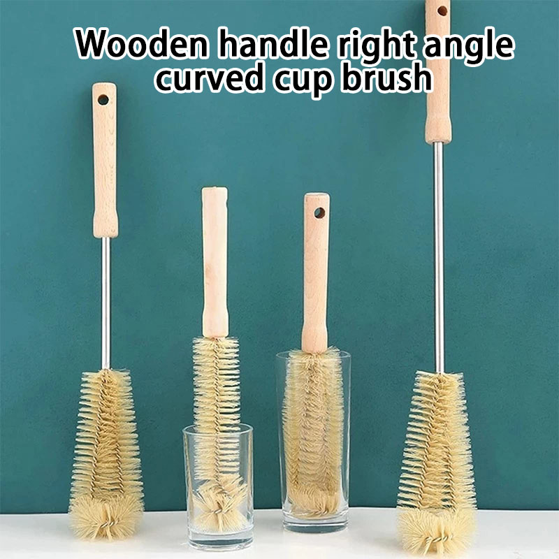 Flessenborstelreiniger met lange steel voor keukenreinigingsborstel Houten handvat Nylon borstelharen Kleine borstel voor keukenreinigingsgereedschap