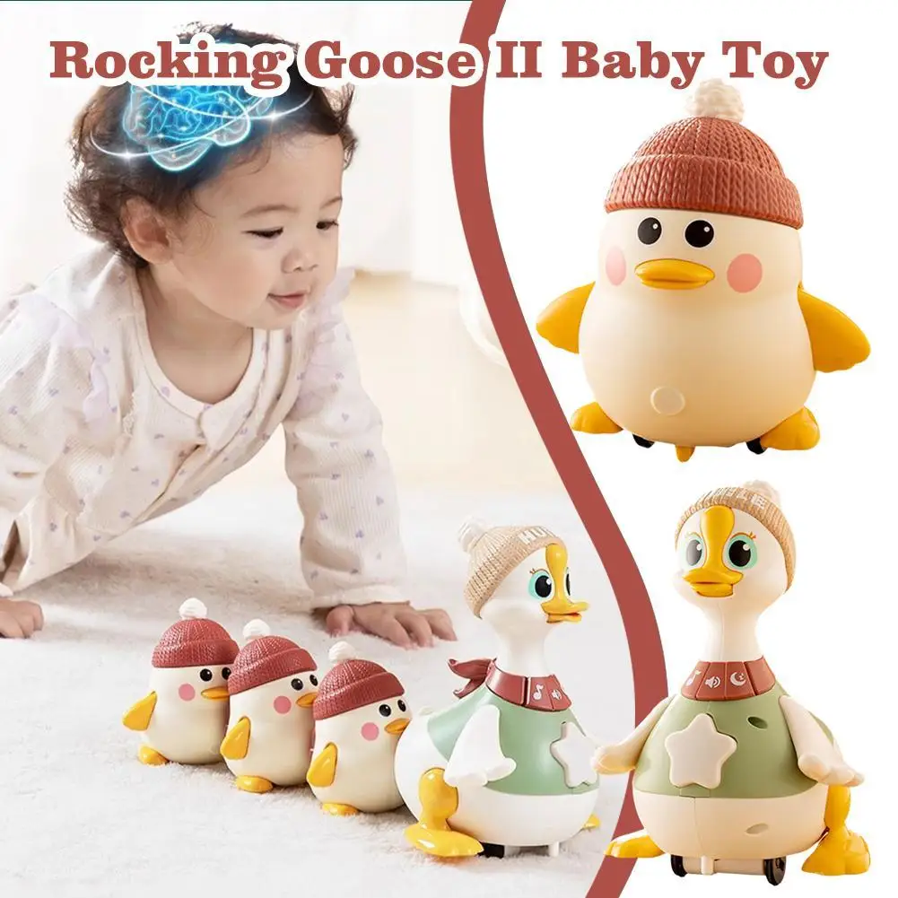 Tummy Time Duck Family Early Education Toy 0-1 Year Old Baby Head-Up Training Toy Luminous Rocking Goose Music Interactive Toy