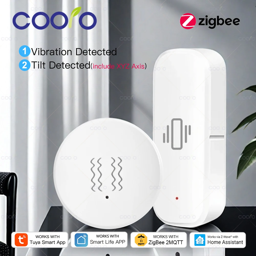 Czujnik wibracji Tuya Zigbee z detekcją nachylenia osi XYZ, alarmem ruchu w czasie rzeczywistym, alarmem wstrząsowym, ochrona bezpieczeństwa domu, obsługa Zigbee2mqtt