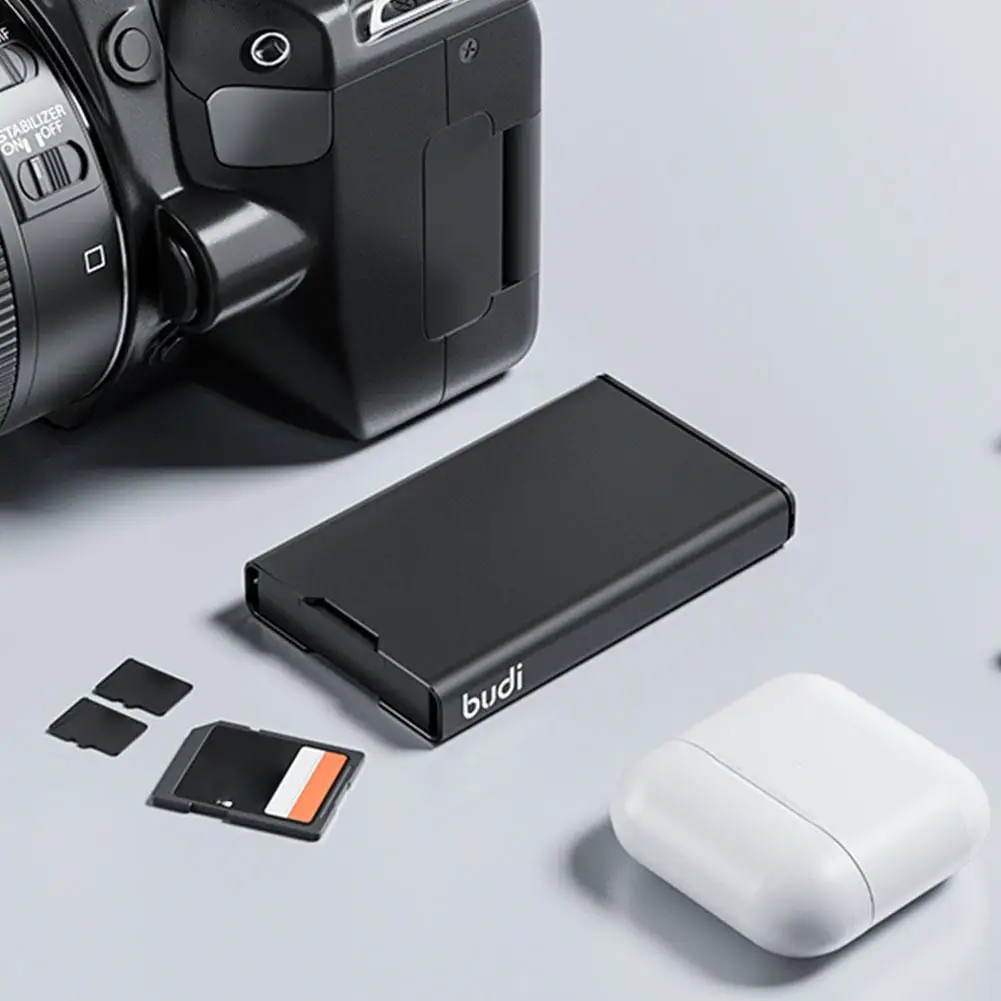 BUDI-funda para tarjeta SD TF SIM, soporte portátil de aleación de aluminio para tarjeta de memoria con cordón para 6 SD + 8 TF + 2 tarjetas Nano SIM