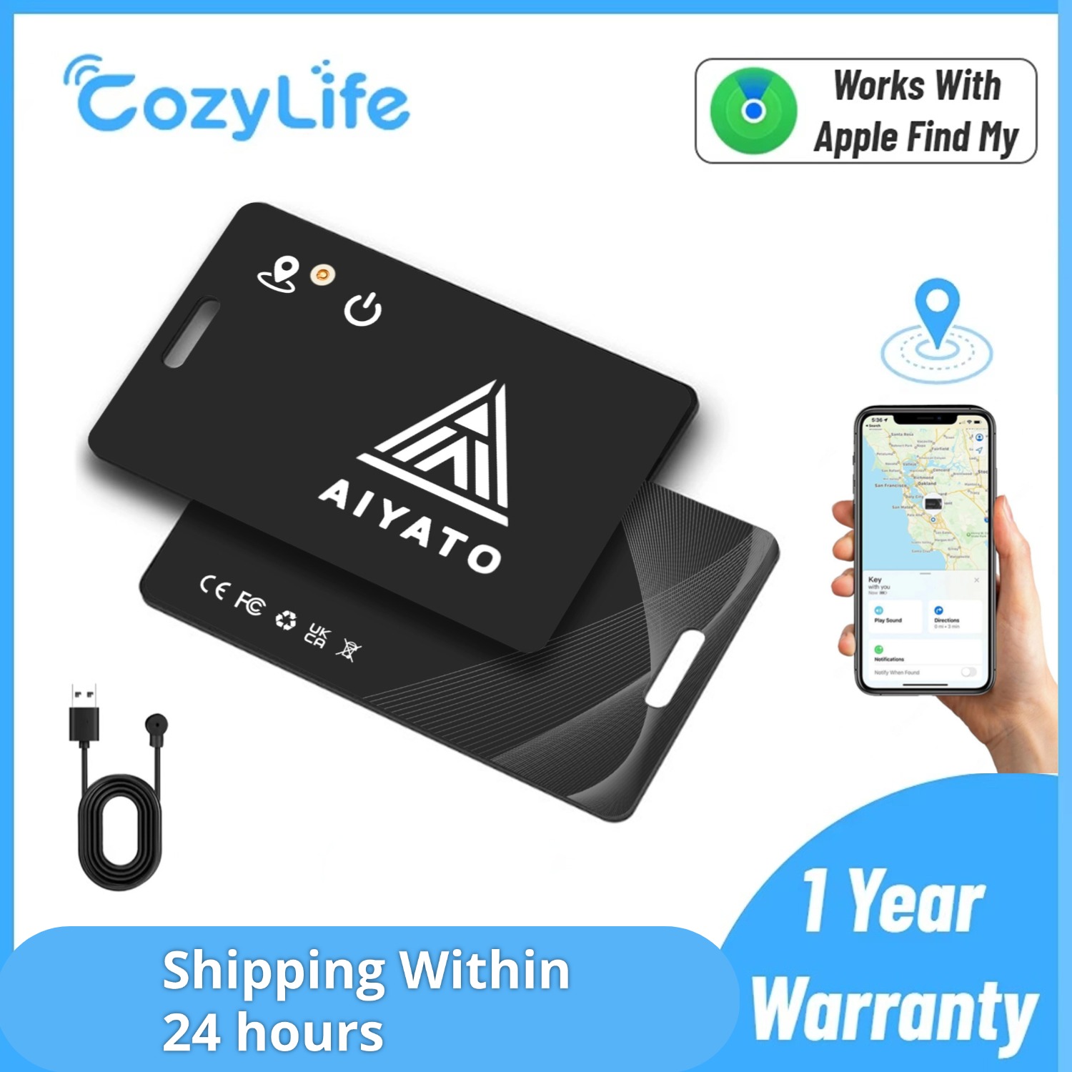 Ultracienka karta Bluetooth 1,8 mm do wyszukiwania portfela Ładowanie magnetyczne Współpracuje z inteligentną kartą Apple Find My (tylko iOS)