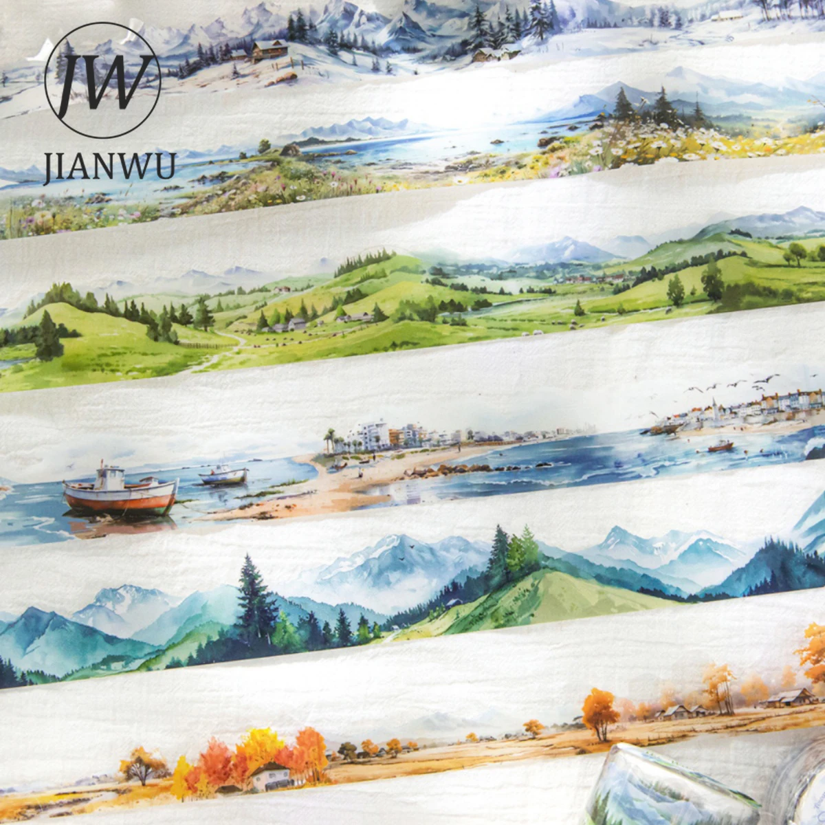 JIANWU 30mm*200cm To The Mountains and  Sea Series Vintage Landscaping Collage Material PET Tape Creative DIY Journal Stationery