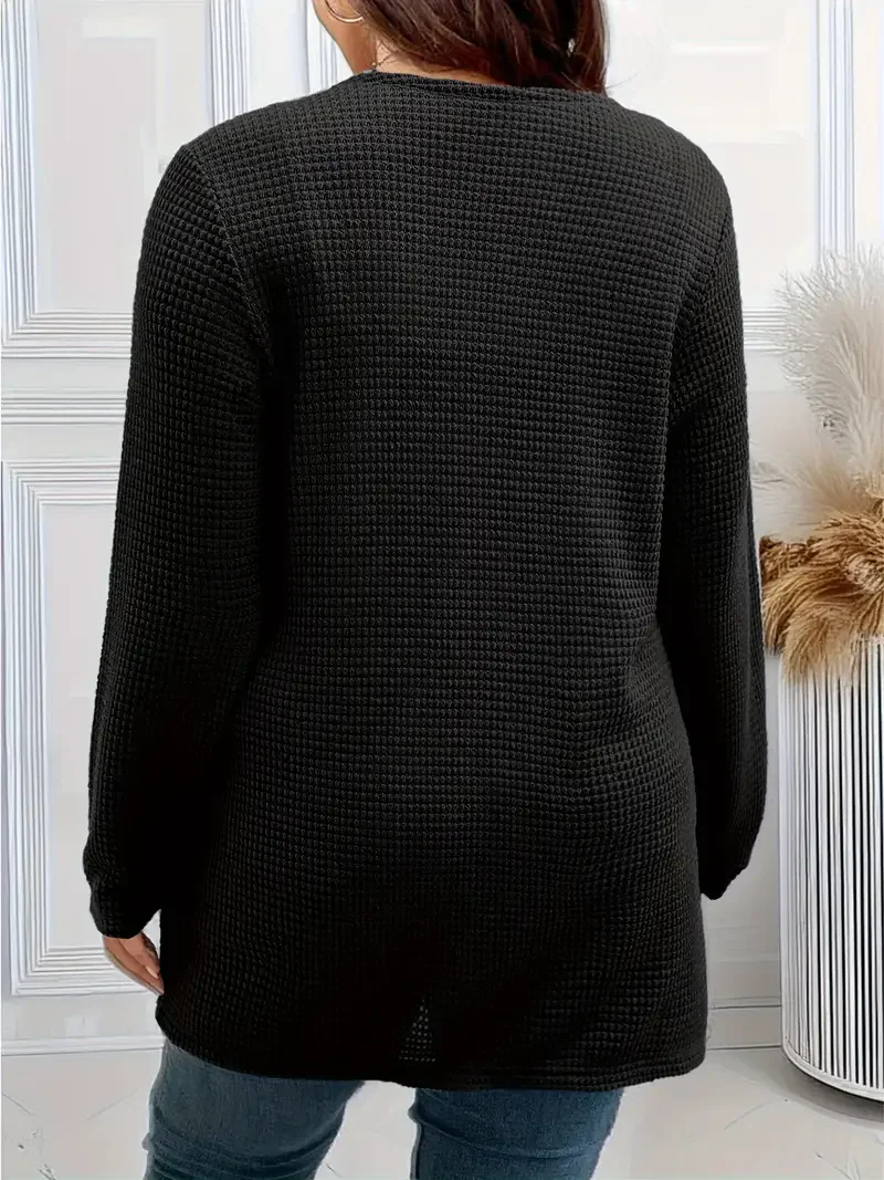 Plus-Size-Cardigan-Mantel in reiner Farbe mit Tasche, lässiges Langarmshirt, geeignet für Frühlings- und Herbstkleidung, Damen-Stoff in Übergröße